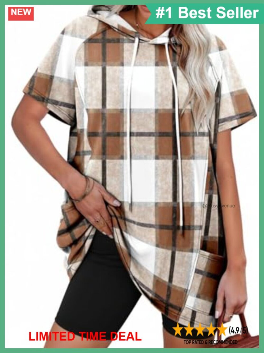 KISSMODA Womens Plus Size Short Sleeve Hooded Tunic Top with Pockets Pullover